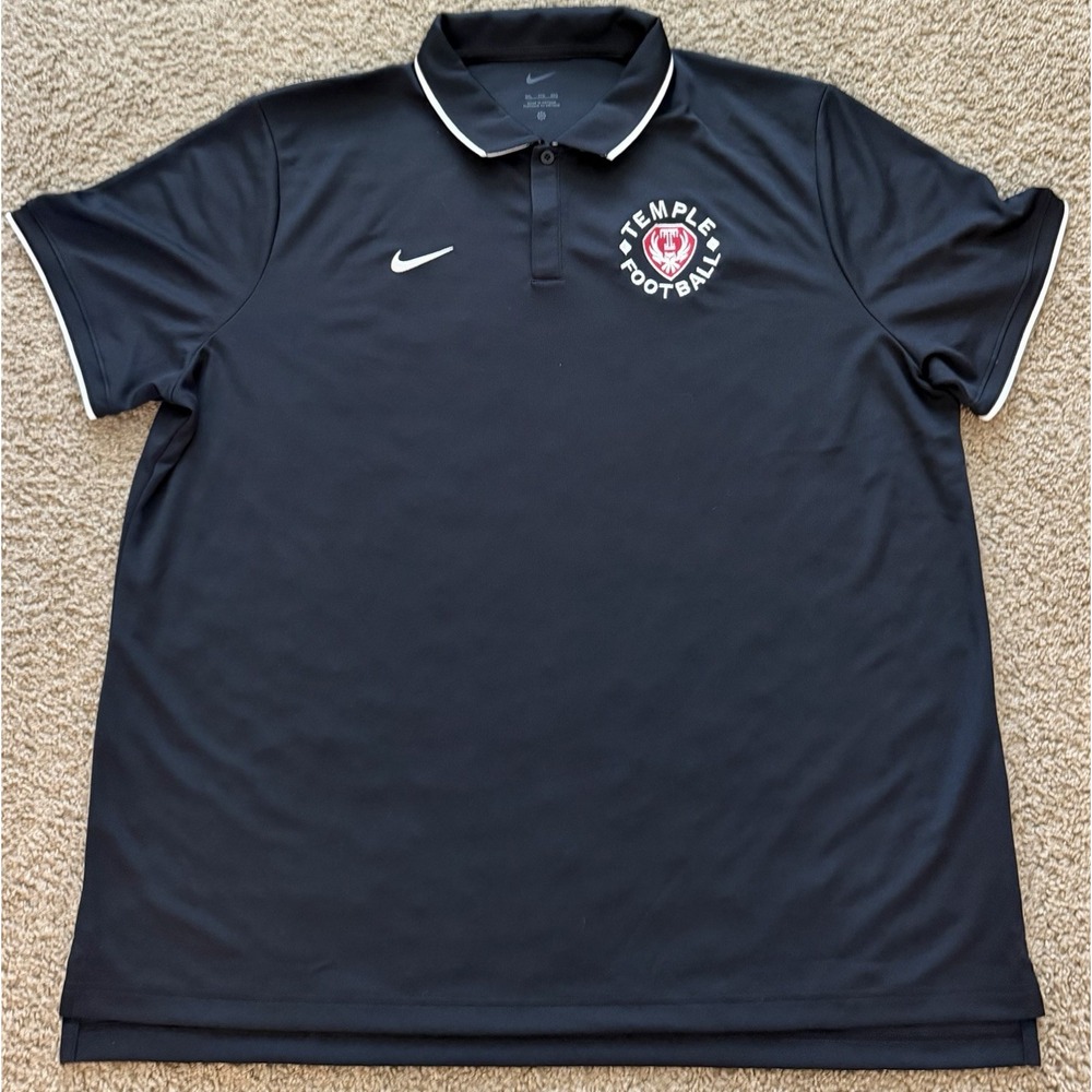 Temple University Football Nike Golf Polo Shirt Mens Black Size XXL Dri Fit